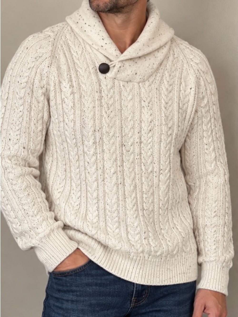 British Khaki Cream Cable Knit Turtleneck Sweater